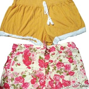 west loop Floral Pink & Mustard Two-Piece Athletic Shorts Set